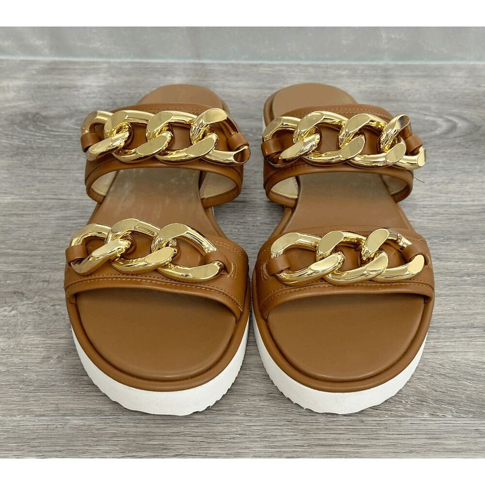 MICHAEL Michael Kors Women's Scarlett Double Chain Slide Sandals - Luggage 9M